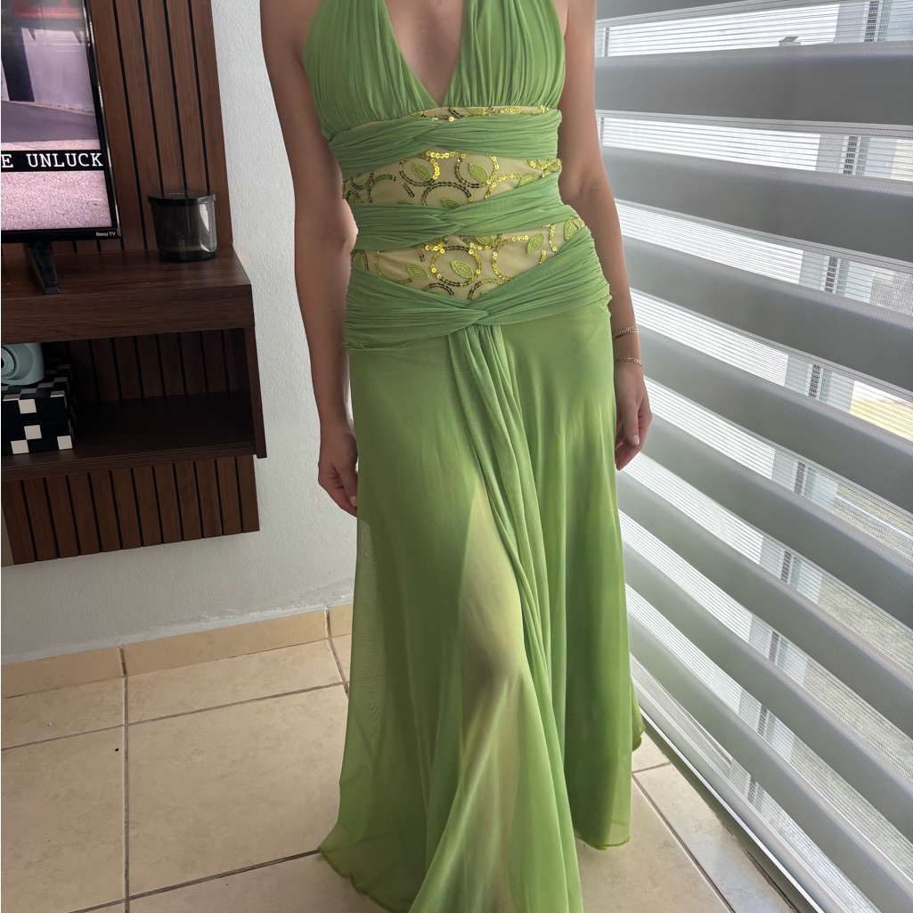 Vintage Elegant Green Halter Maxi Prom Dress